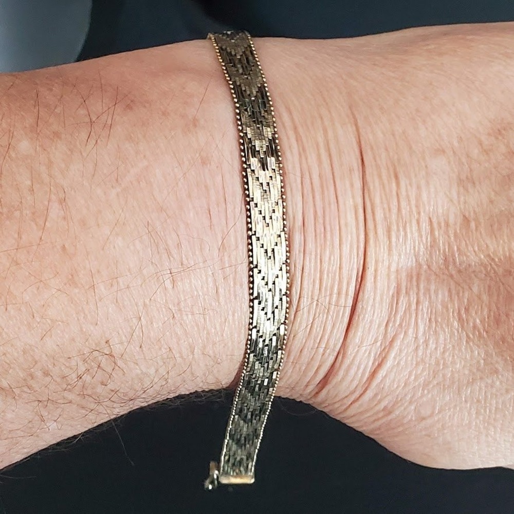 Italy 925 Gold Vermeil‎ Sterling Silver Woven Chevron Mesh Bracelet 6.75 Inch
